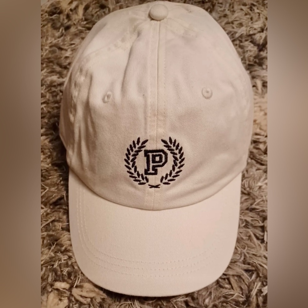 BRAND NEW! Victoria's Secret Pink Baseball Snap Back Hat in Beige w/ Black logo